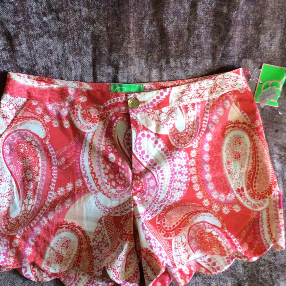 Pappagallo Pink Paisley High-Waist Scalloped Shorts